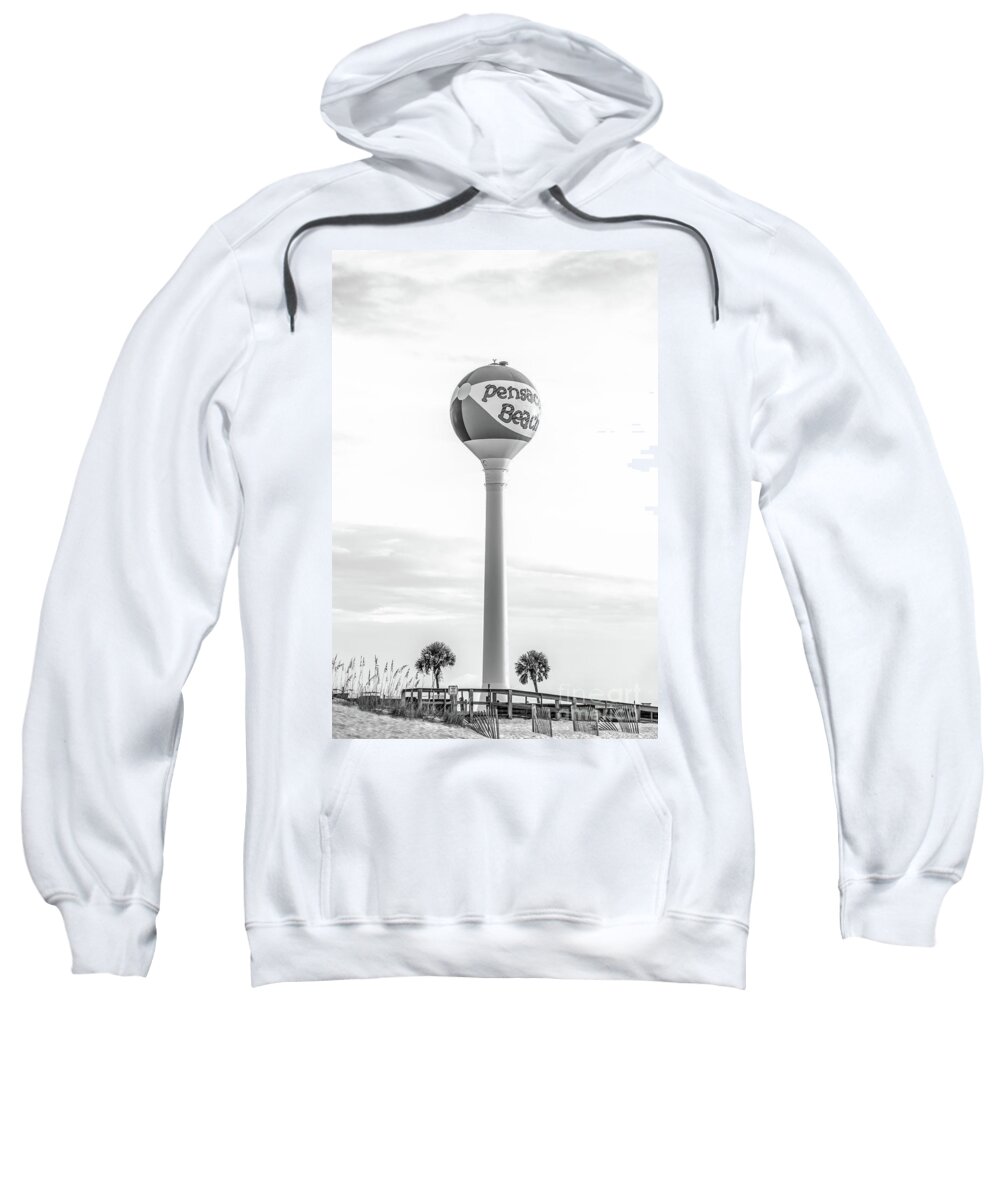 America Sweatshirt featuring the photograph Pensacola Beach Ball Water Tower Black and White Photo by Paul Velgos