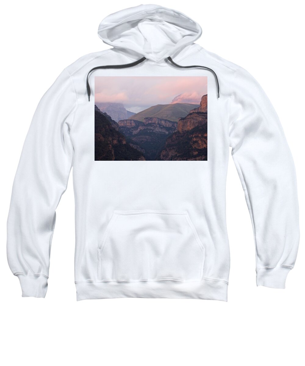 Anisclo Canyon Sweatshirt featuring the photograph Pink Skies in the Anisclo Canyon by Stephen Taylor