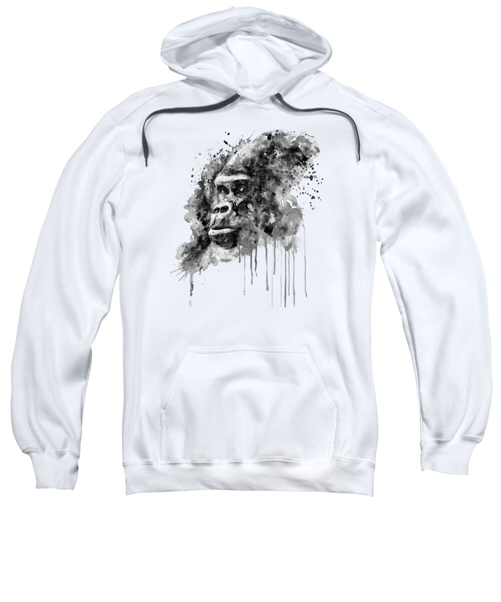 Marian Voicu Sweatshirt featuring the painting Powerful Gorilla Black and White by Marian Voicu