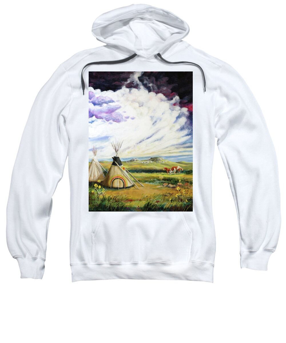 Indian Sweatshirt featuring the painting Red Cloud at the Niobrara by Cynthia Westbrook