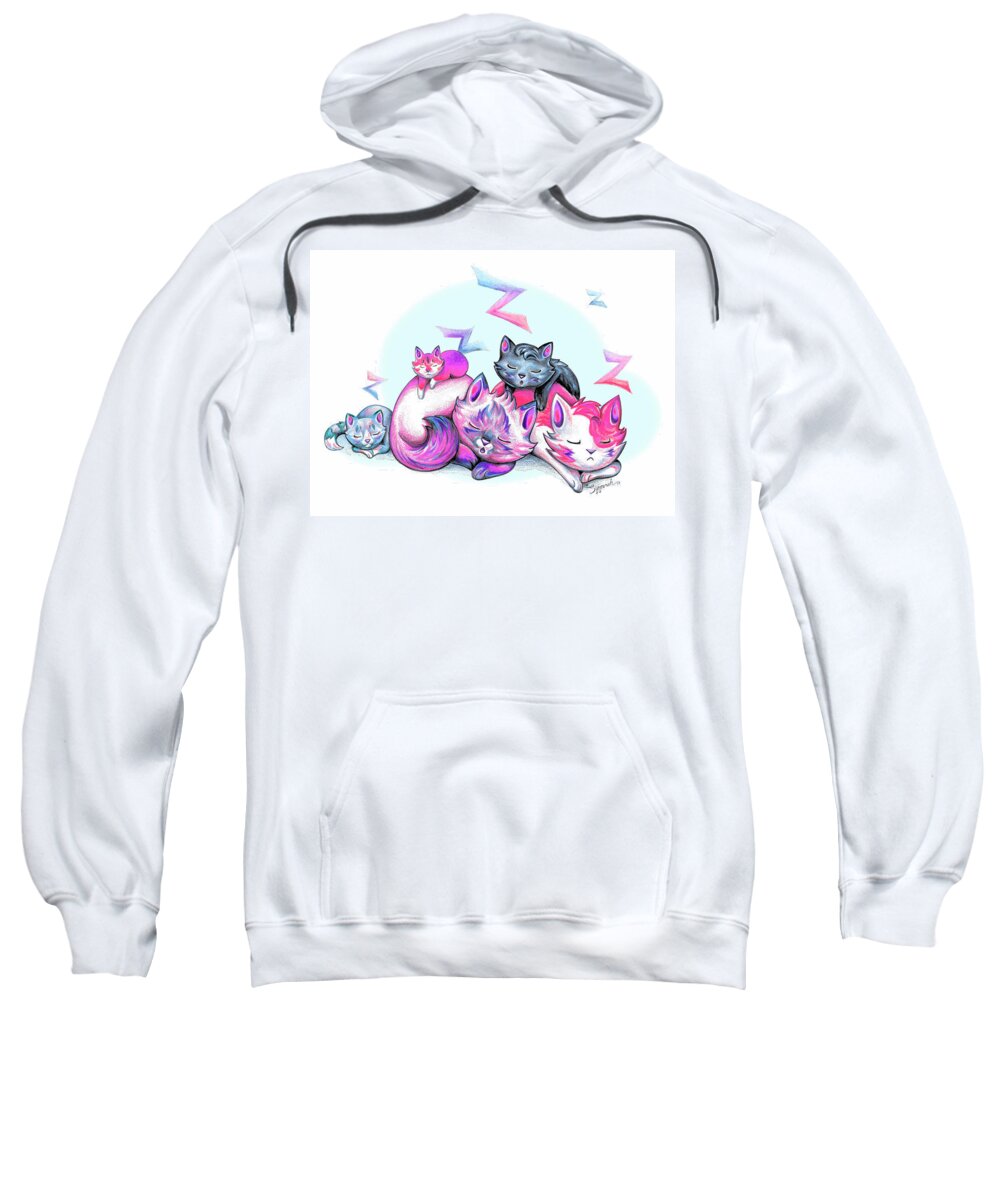 Cats Sweatshirt featuring the drawing Snoozing Cartoon Kitties II by Sipporah Art and Illustration