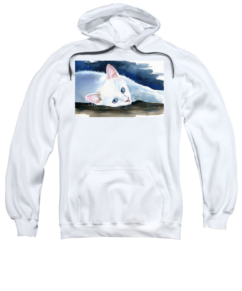 Snow White Sweatshirt featuring the painting Snow White - Cat Painting by Dora Hathazi Mendes