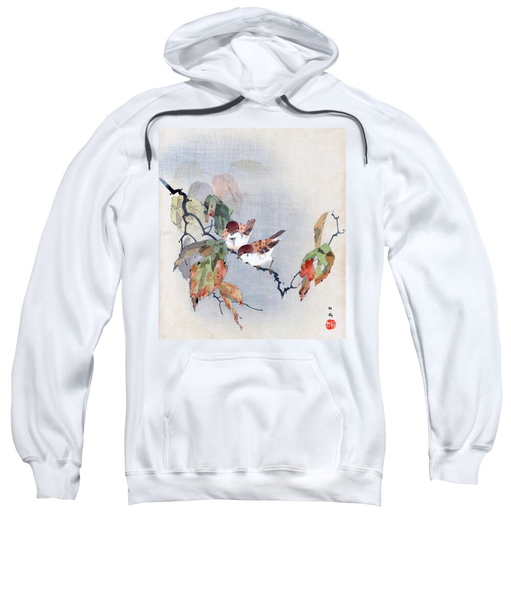 Shoki Sweatshirt featuring the painting Sparrows by Shoki