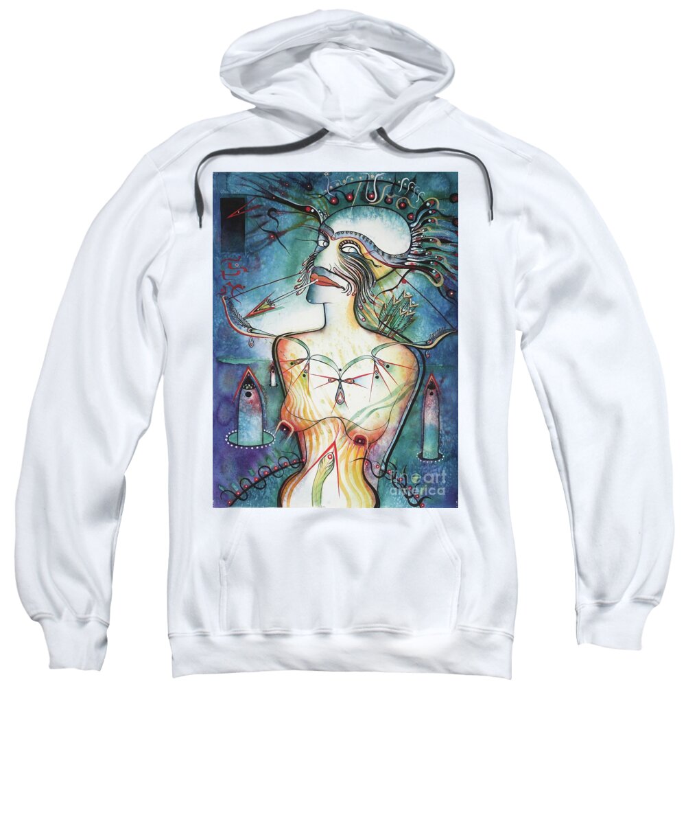 #iconic #icons #symbolic #fantasy #watercolor #straighttonguearrow #balasticmissles #arrows #glenneff #picturerockstudio #thesoundpoetsmusic #iconseries #moutharrow #watercolor #endoftheworld #aliens Www.glenneff.com Sweatshirt featuring the painting Straight Tongue Arrow by Glen Neff