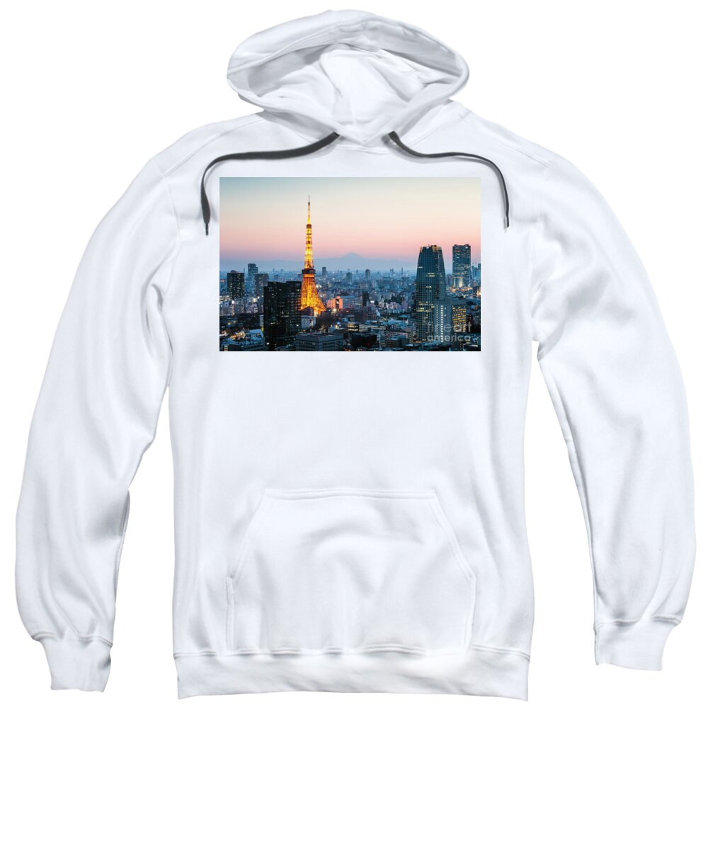 Tokyo Sweatshirt featuring the photograph Tokyo tower and city at sunset, Japan by Matteo Colombo