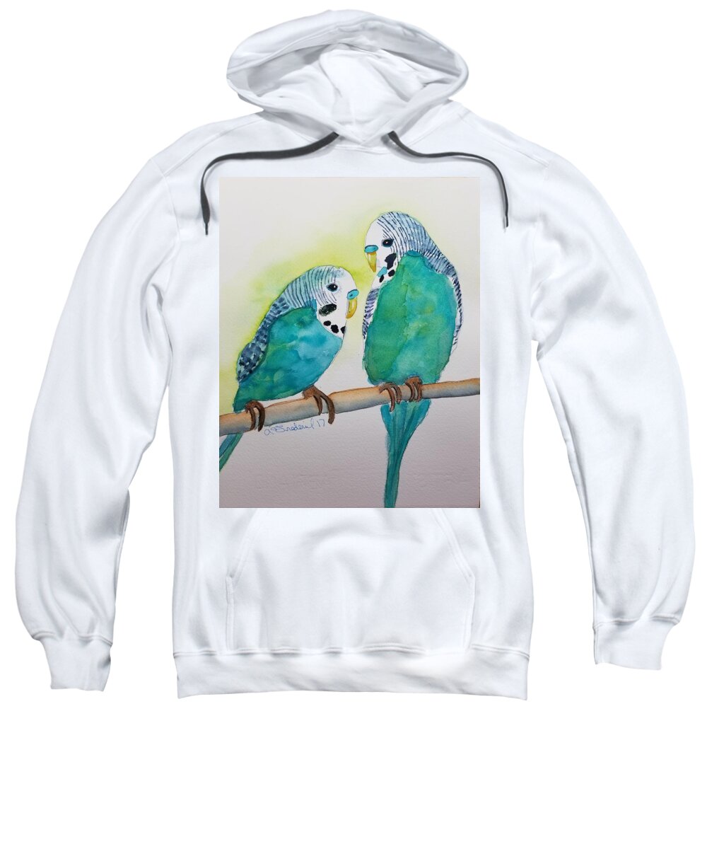 Parakeets Sweatshirt featuring the painting Two Purty Birdies by Ann Frederick