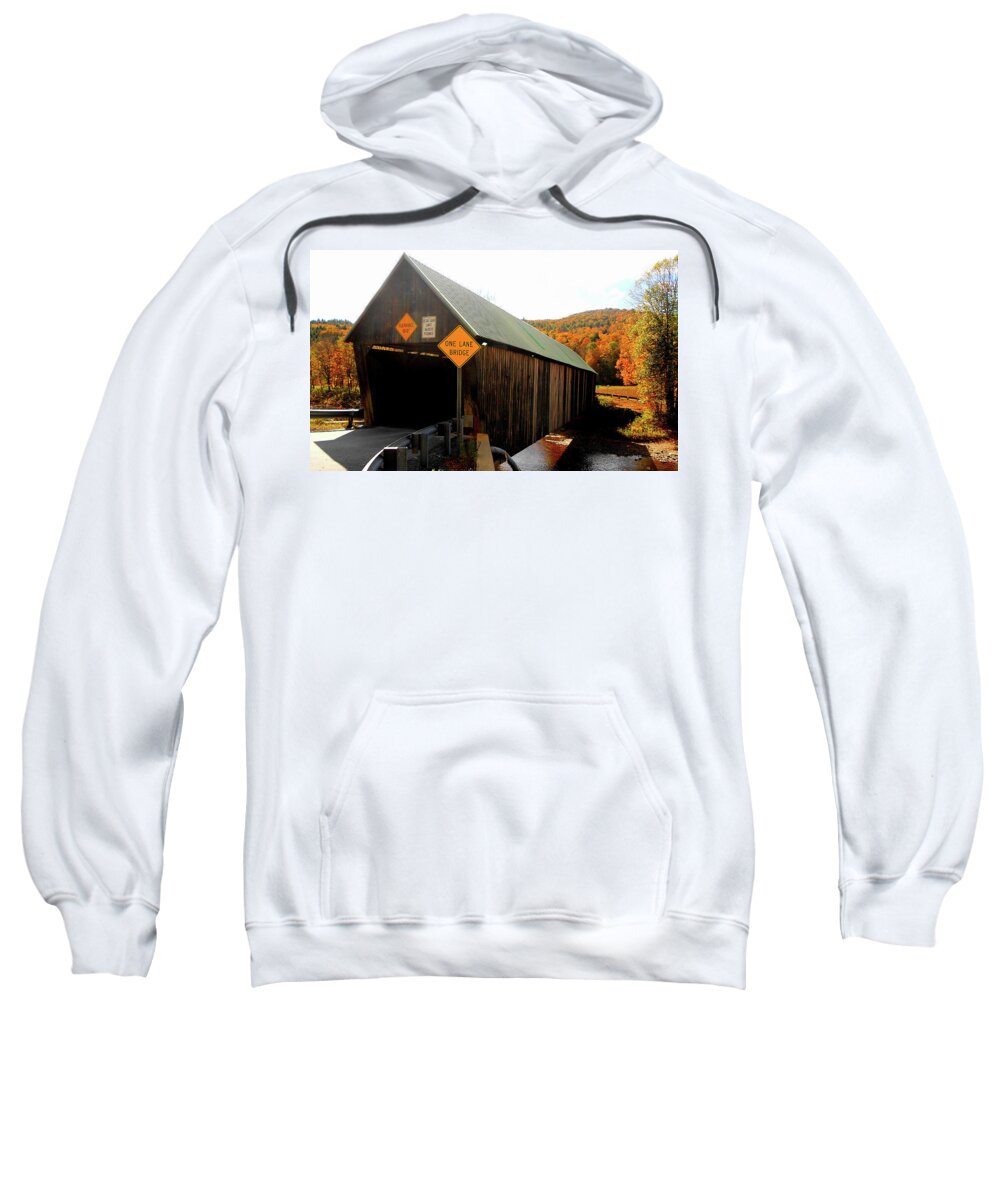 Covered Bridge Sweatshirt featuring the photograph Vermont Covered Bridge in Autumn by Linda Stern