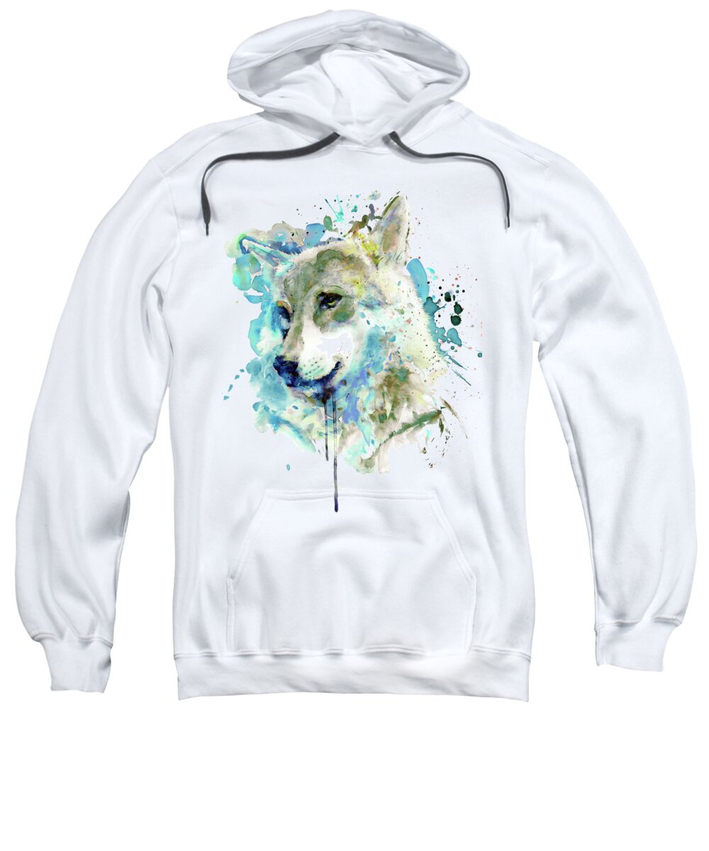 Watercolor Sweatshirt featuring the painting Watercolor Wolf Portrait by Marian Voicu