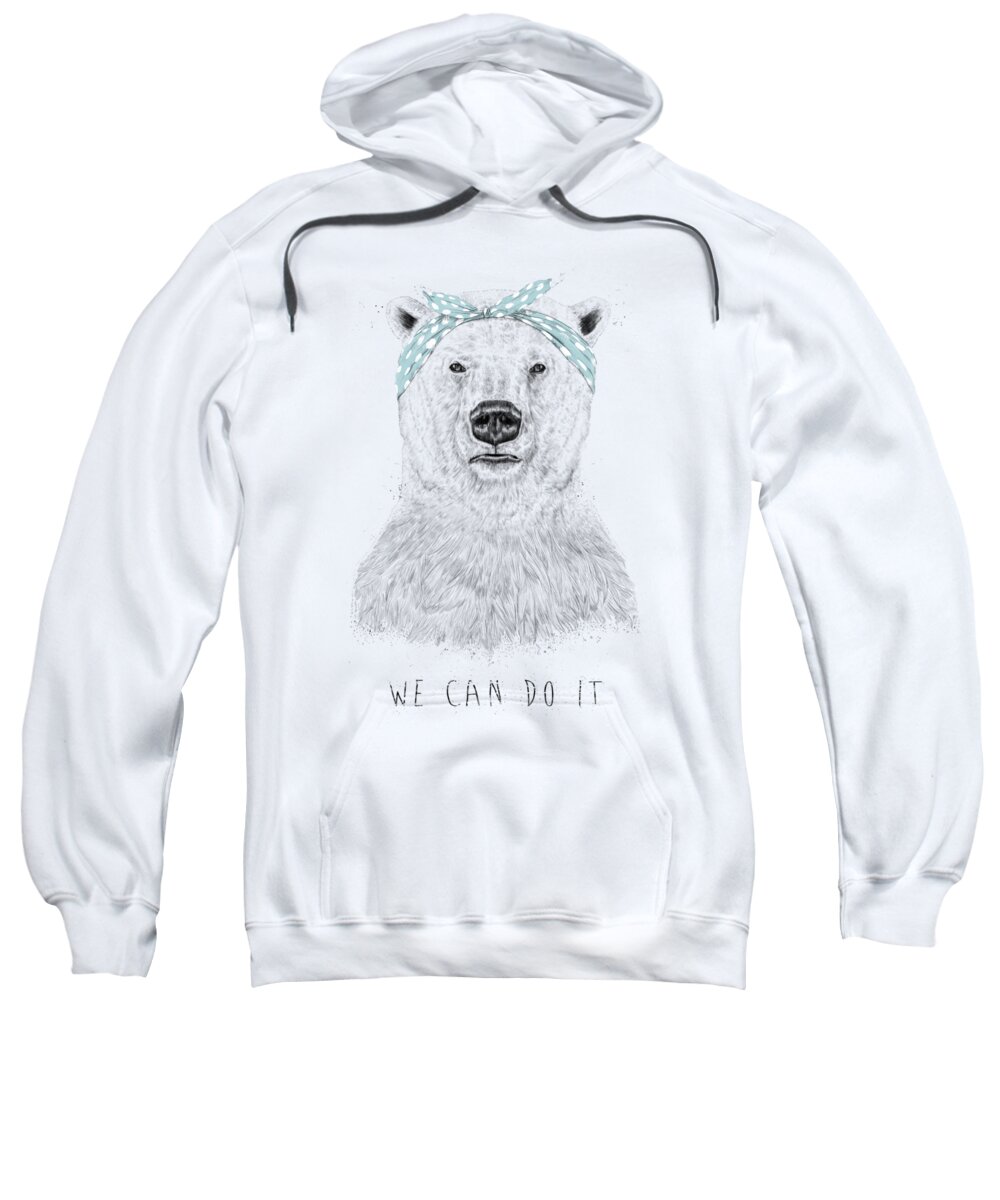 Bear Sweatshirt featuring the drawing We can do it by Balazs Solti