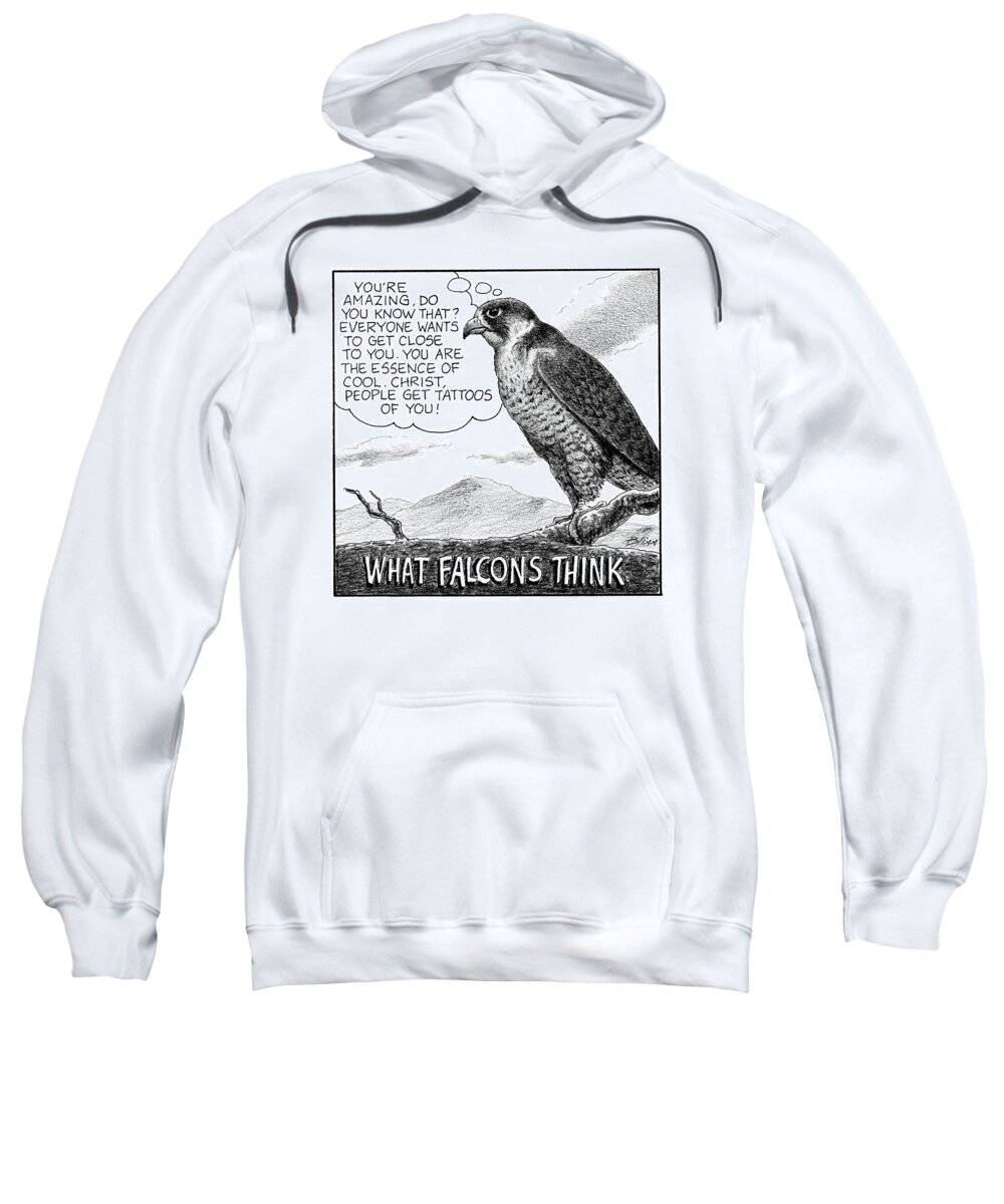 What Falcons Think Falcon Sweatshirt featuring the drawing What Falcons Think by Harry Bliss