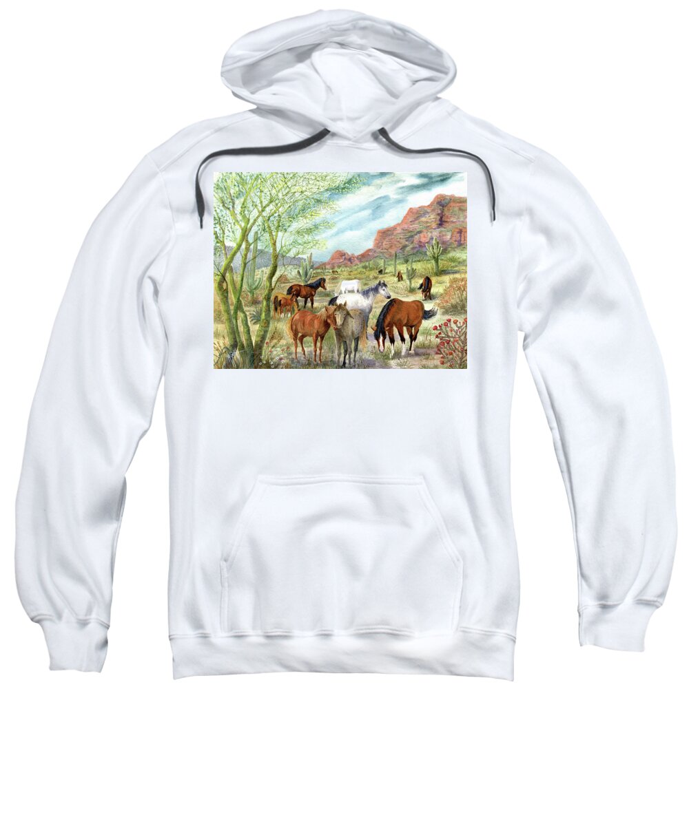 Wild Horses Sweatshirt featuring the painting Wild And Free Forever by Marilyn Smith