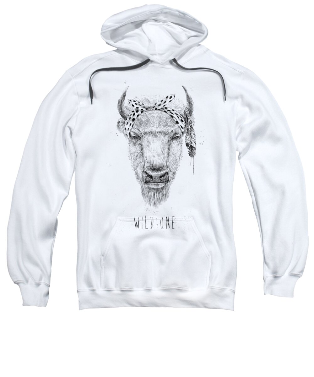 Bull Sweatshirt featuring the mixed media Wild one by Balazs Solti