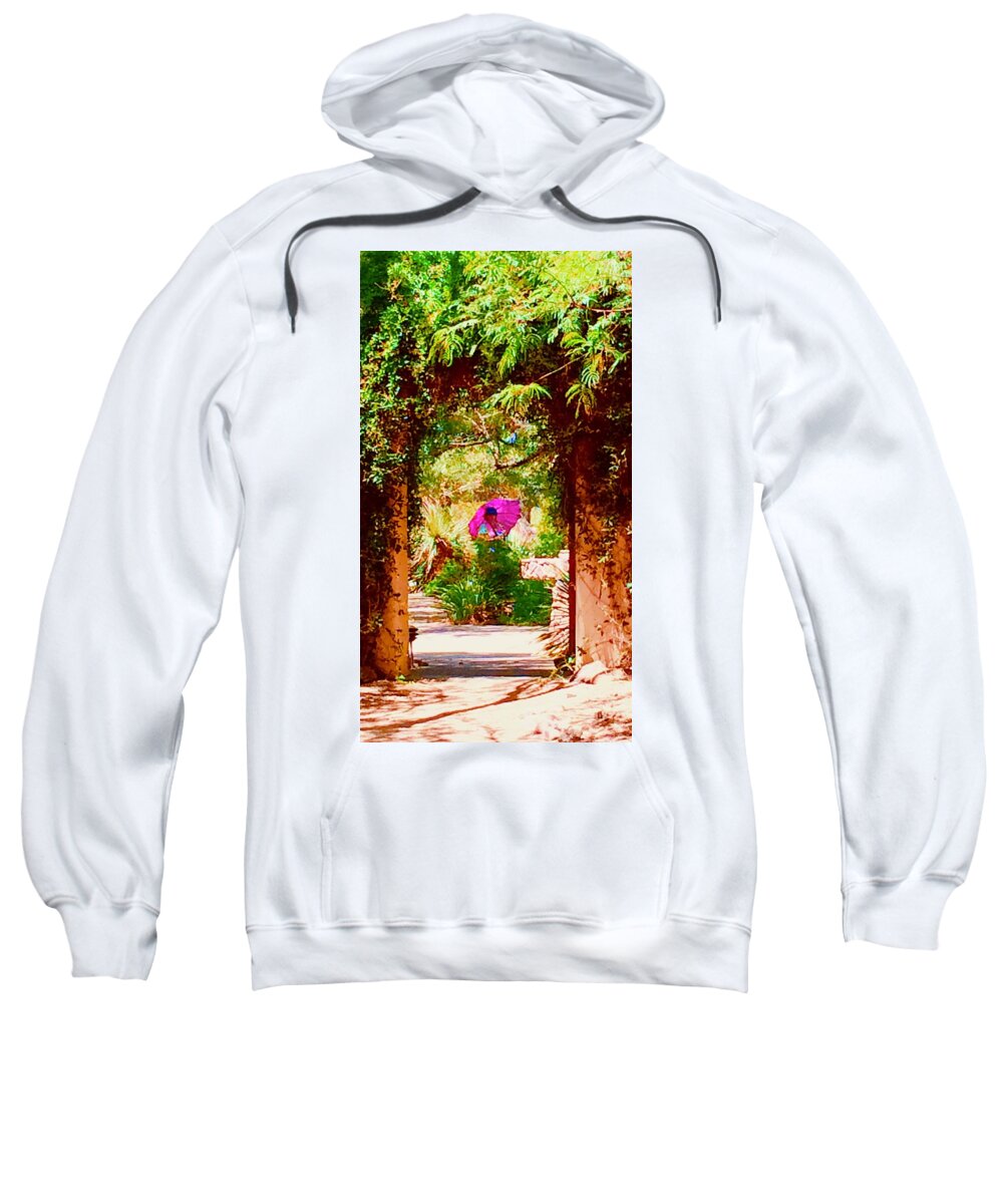 Garden Sweatshirt featuring the photograph Woman in the Garden Tapestry by Debra Grace Addison