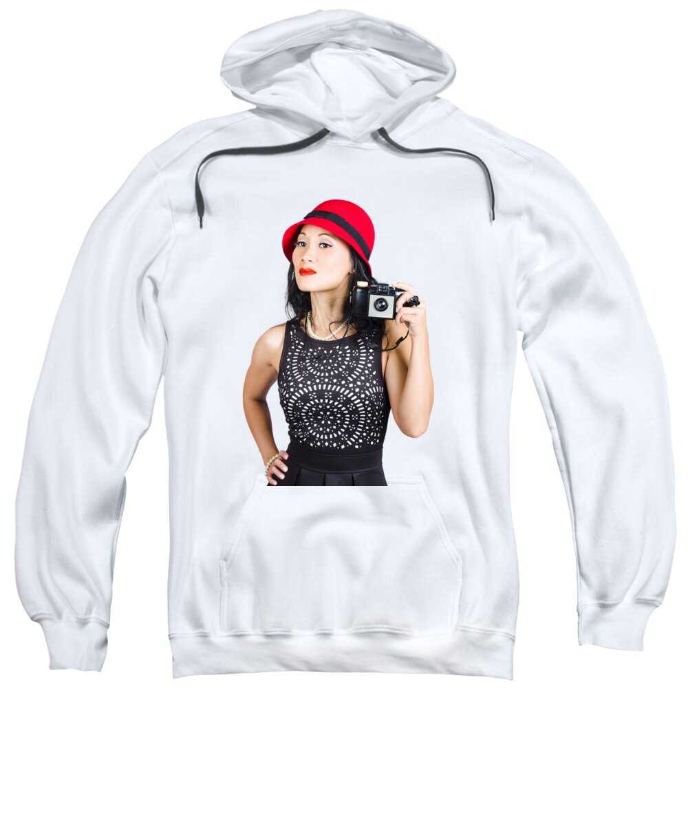 Fifties Sweatshirt featuring the photograph Woman with an old camera by Jorgo Photography