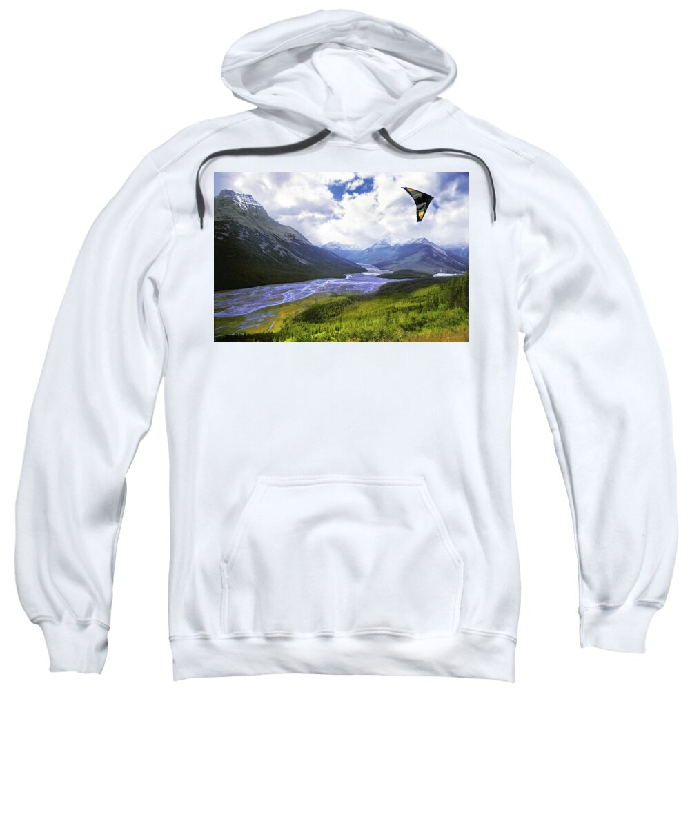 Hang Gliding Banff National Park Jasper National Park Alberta Canada Icefields Parkway Canadian Rockies Mountains Scenic Landscapes Outdoors Hiking Trails Parcs Canada National Parks The Walkers Earthart Earth Art Sweatshirt featuring the photograph Come Fly With Me by The Walkers