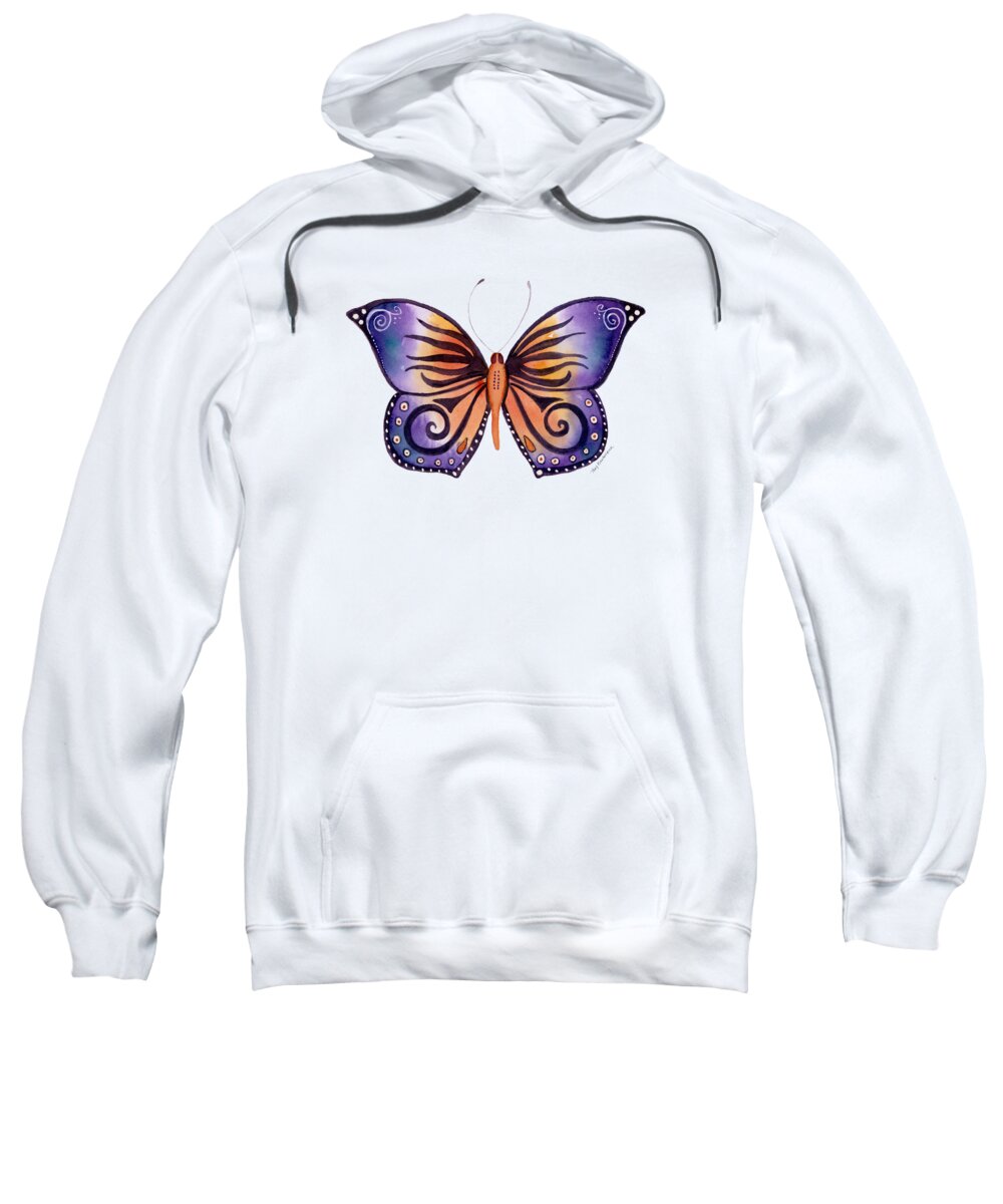 Capanea Butterfly Sweatshirt featuring the painting 93 Orange Purple Capanea Butterfly by Amy Kirkpatrick