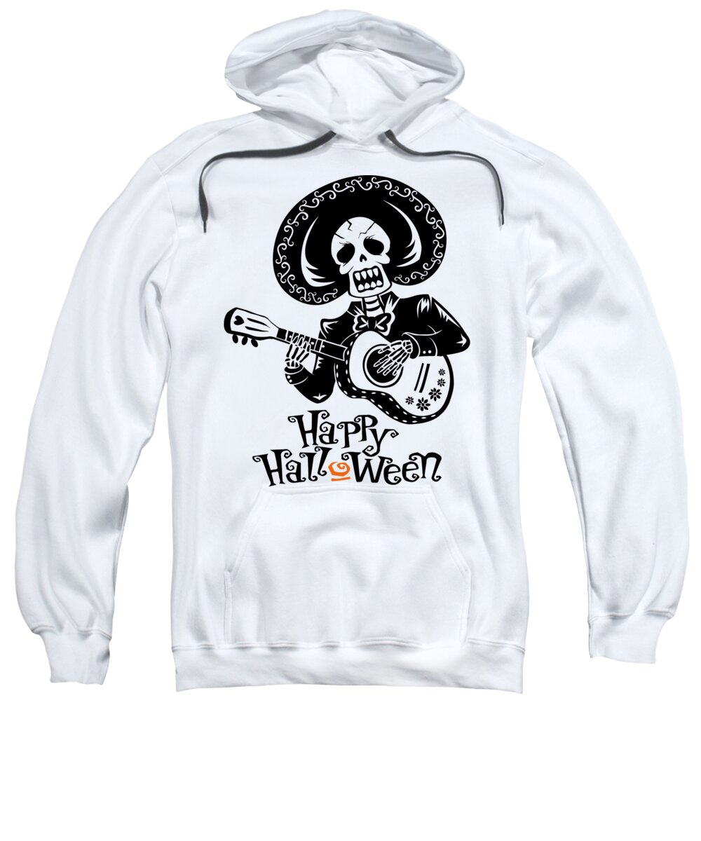 Autumn Sweatshirt featuring the digital art A Funny Skeleton Playing Guitar, Happy Halloween Graphic Design, Halloween Shirt by Mounir Khalfouf
