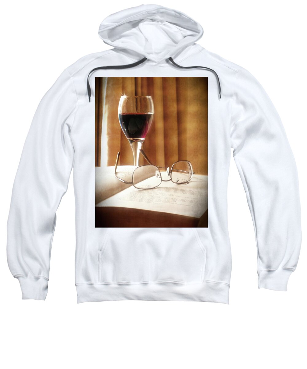 Book Sweatshirt featuring the photograph A Good Book and A Glass of Wine by Lucinda Walter