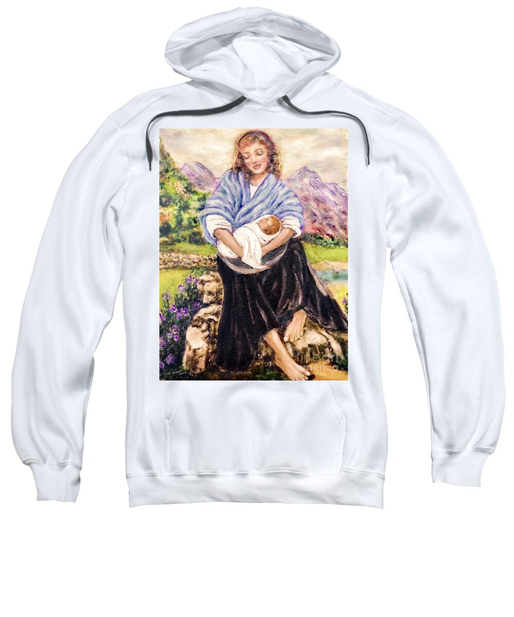 Madonna And Child Sweatshirt featuring the painting A Mother's Joy by Bonnie Marie