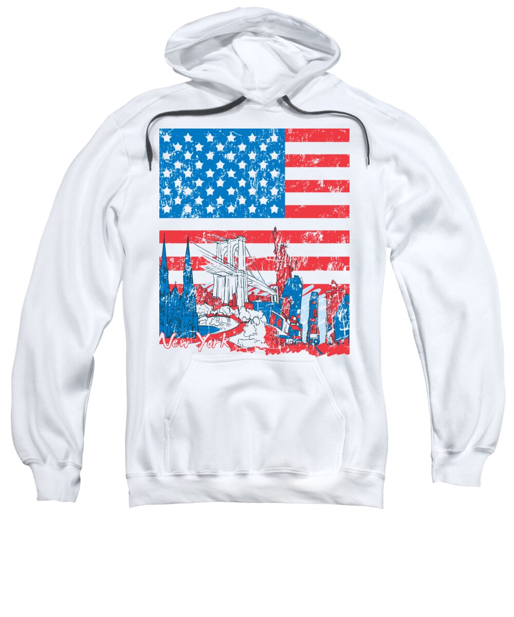 Military Sweatshirt featuring the digital art American Flag New York City by Jacob Zelazny