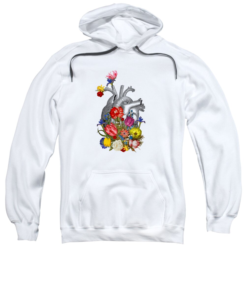 Heart Sweatshirt featuring the digital art Anatomical Heart With Colorful Flowers by Madame Memento