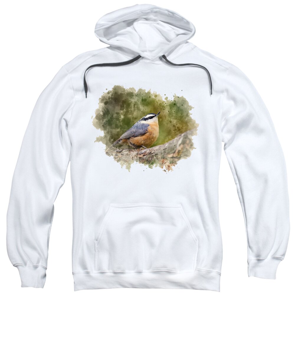 Nuthatch Sweatshirt featuring the mixed media Nuthatch Watercolor Art by Christina Rollo