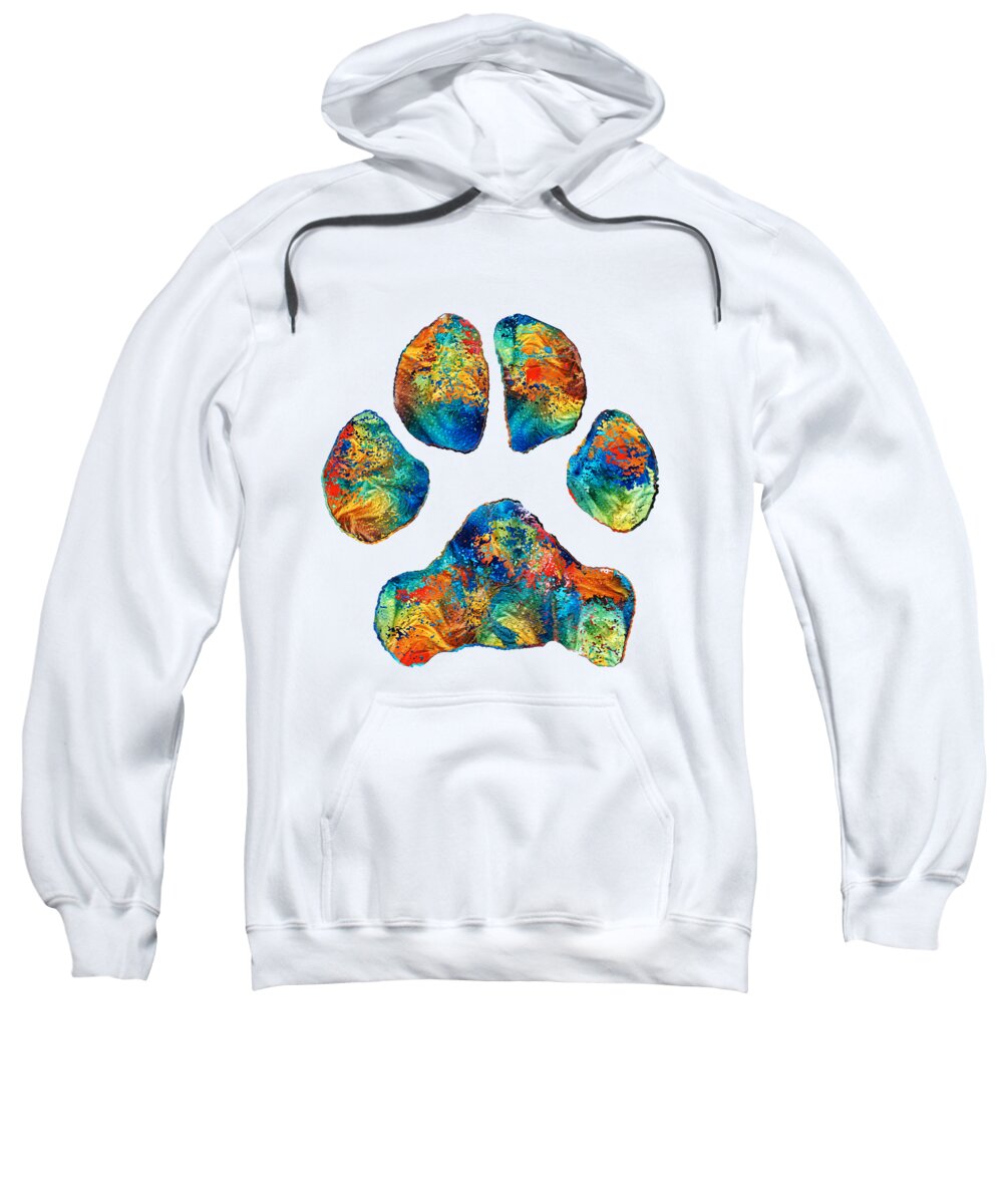 Paw Sweatshirt featuring the painting Colorful Dog Paw Print by Sharon Cummings by Sharon Cummings
