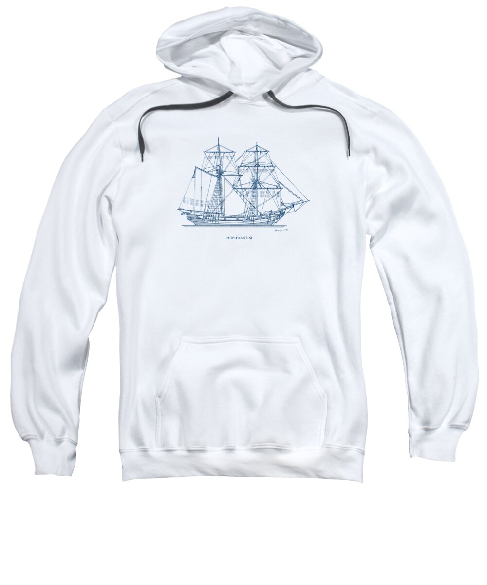 Sailing Vessels Sweatshirt featuring the drawing Brigantine - Mediterranean sailing ship by Panagiotis Mastrantonis