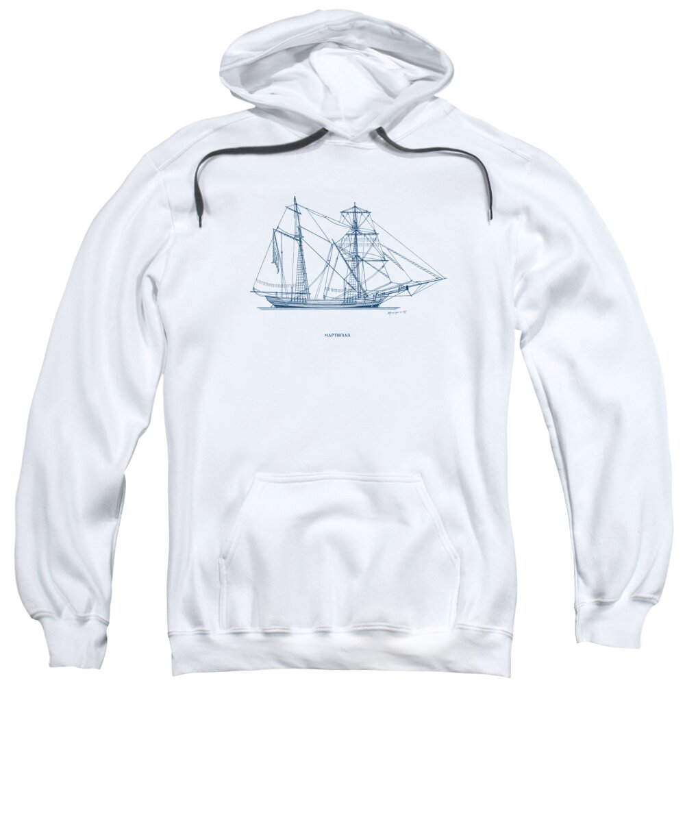 Sailing Vessels Sweatshirt featuring the drawing Martigana - tarditional Greek sailing ship by Panagiotis Mastrantonis