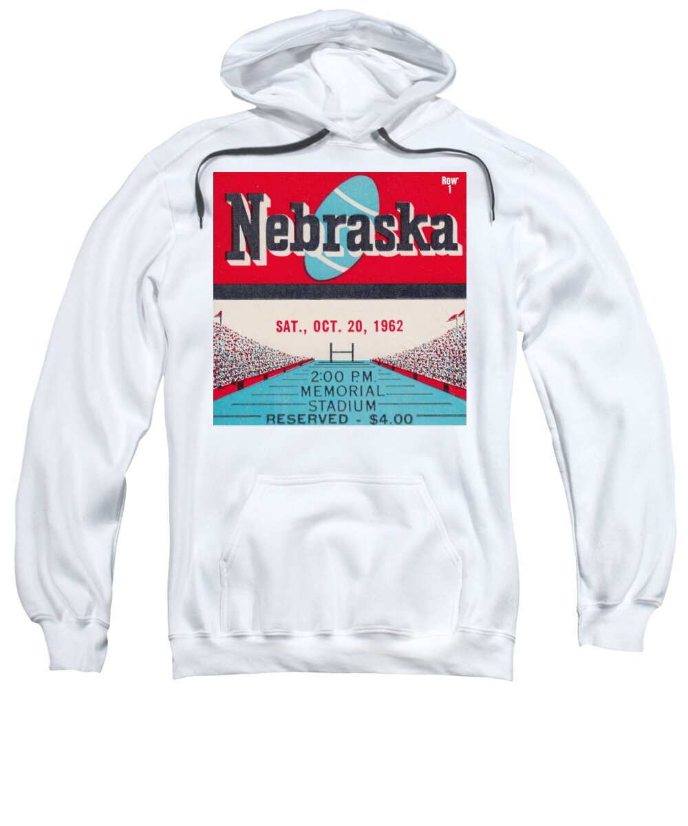Nebraska Sweatshirt featuring the mixed media 1962 Nebraska Football Ticket Art by Row One Brand