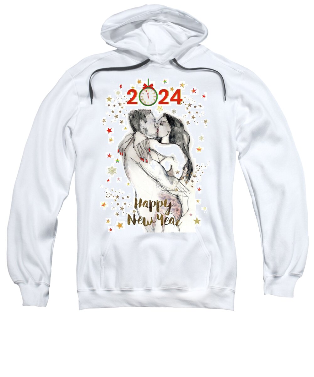 Happy New Year Greeting Card Sweatshirt featuring the mixed media Stars in Your Eyes by Carolyn Weltman