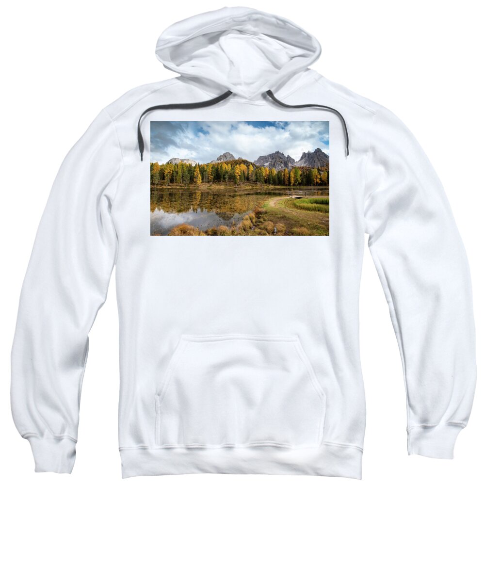 Autumn Sweatshirt featuring the photograph Autumn landscape with mountains and trees by Michalakis Ppalis