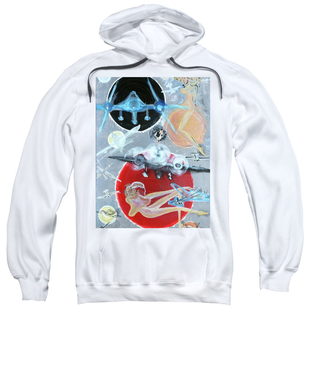 Airplanes Sweatshirt featuring the painting Aviation within the Stratosphere by Leslie Porter