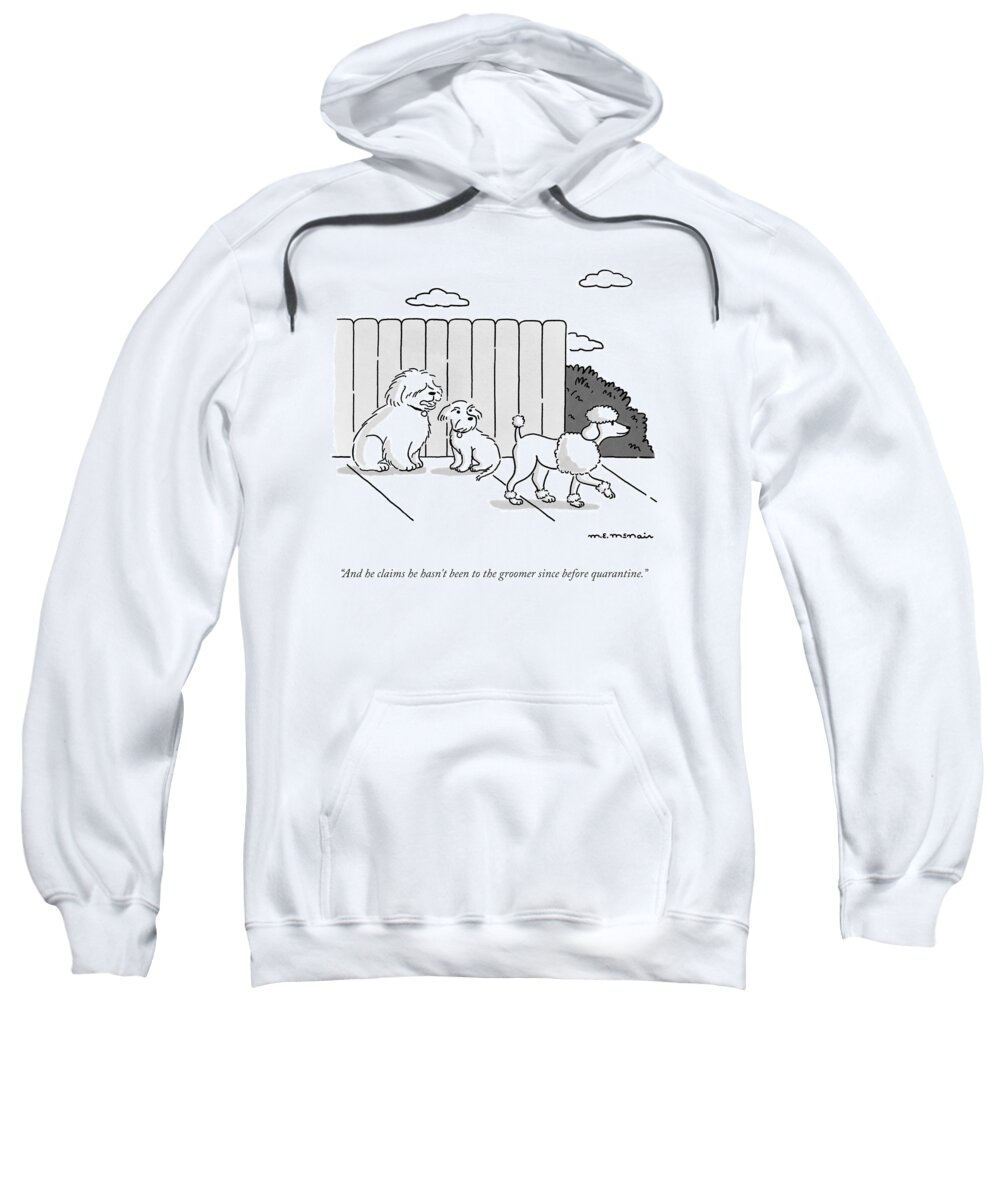 And He Claims He Hasn't Been To The Groomer Since Before Quarantine. Well-groomed Sweatshirt featuring the drawing Before Quarantine by Elisabeth McNair