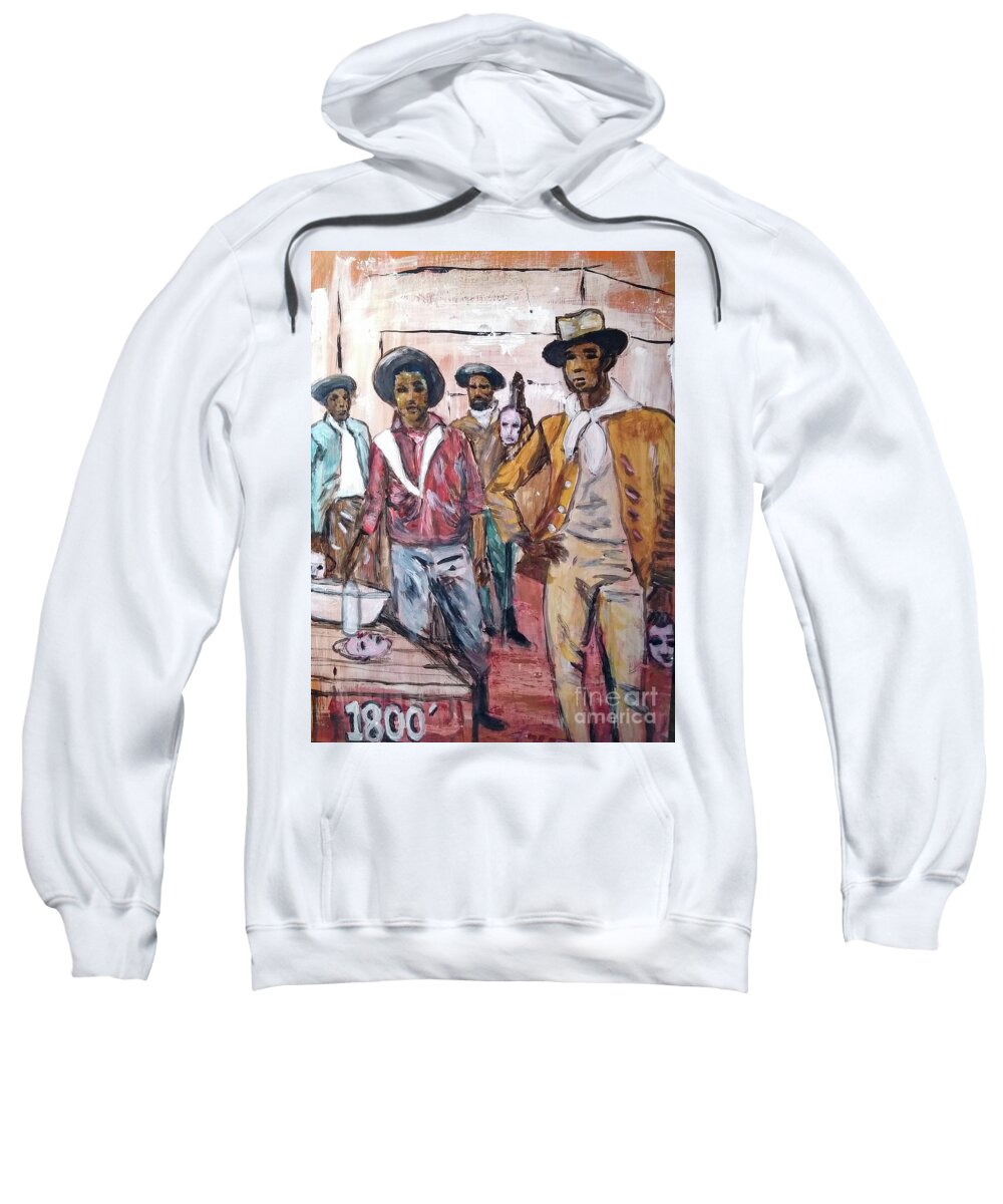 Black Cowboys Sweatshirt featuring the painting Black Cowboys the originals by Tyrone Hart