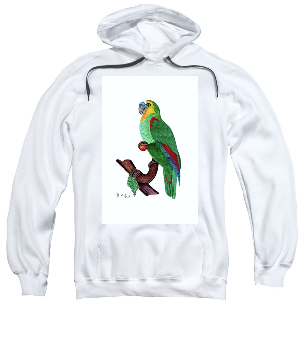 Blue Fronted Amazon Parrot Sweatshirt featuring the painting Blue Fronted Parrot Day 5 Challenge by Donna Mibus