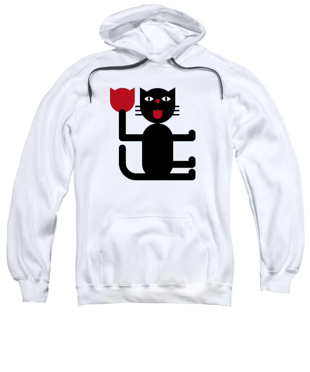 Cat With Tulip Sweatshirt featuring the digital art Cat with Tulip by Attila Meszlenyi