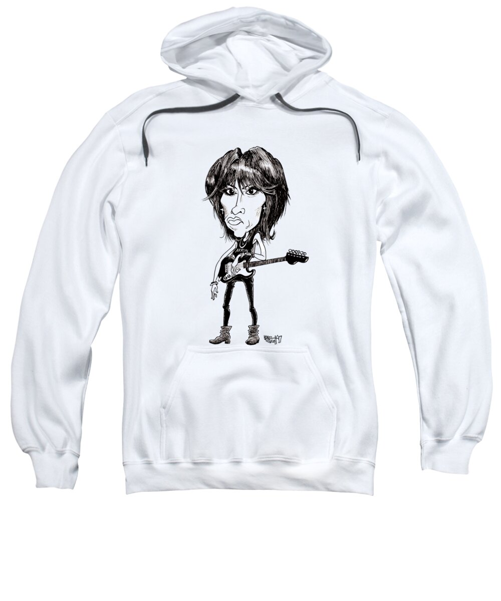 Cartoon Sweatshirt featuring the drawing Chrissie Hynde by Mike Scott