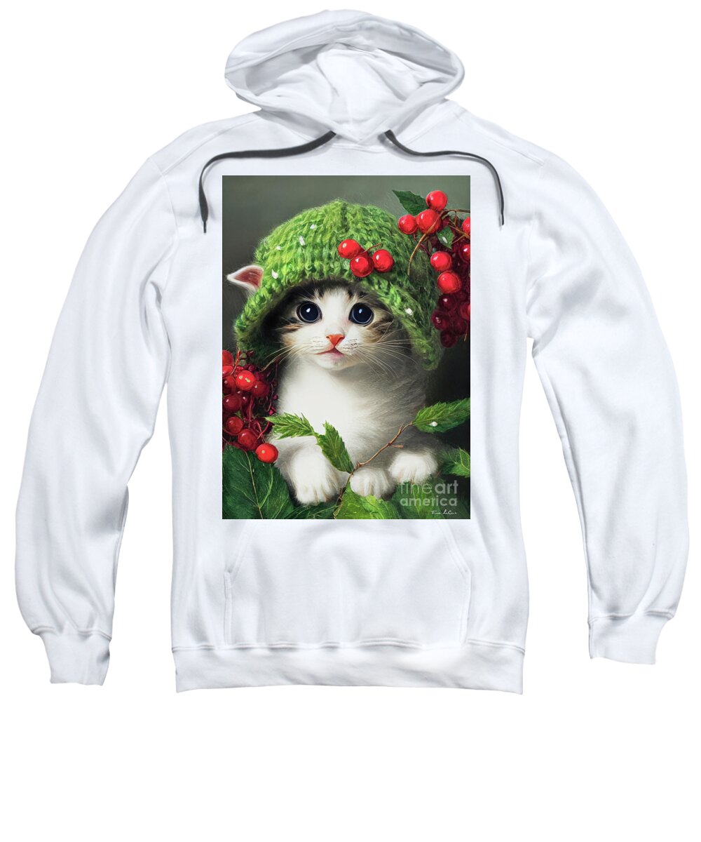 Christmas Sweatshirt featuring the painting Christmas Kitten by Tina LeCour