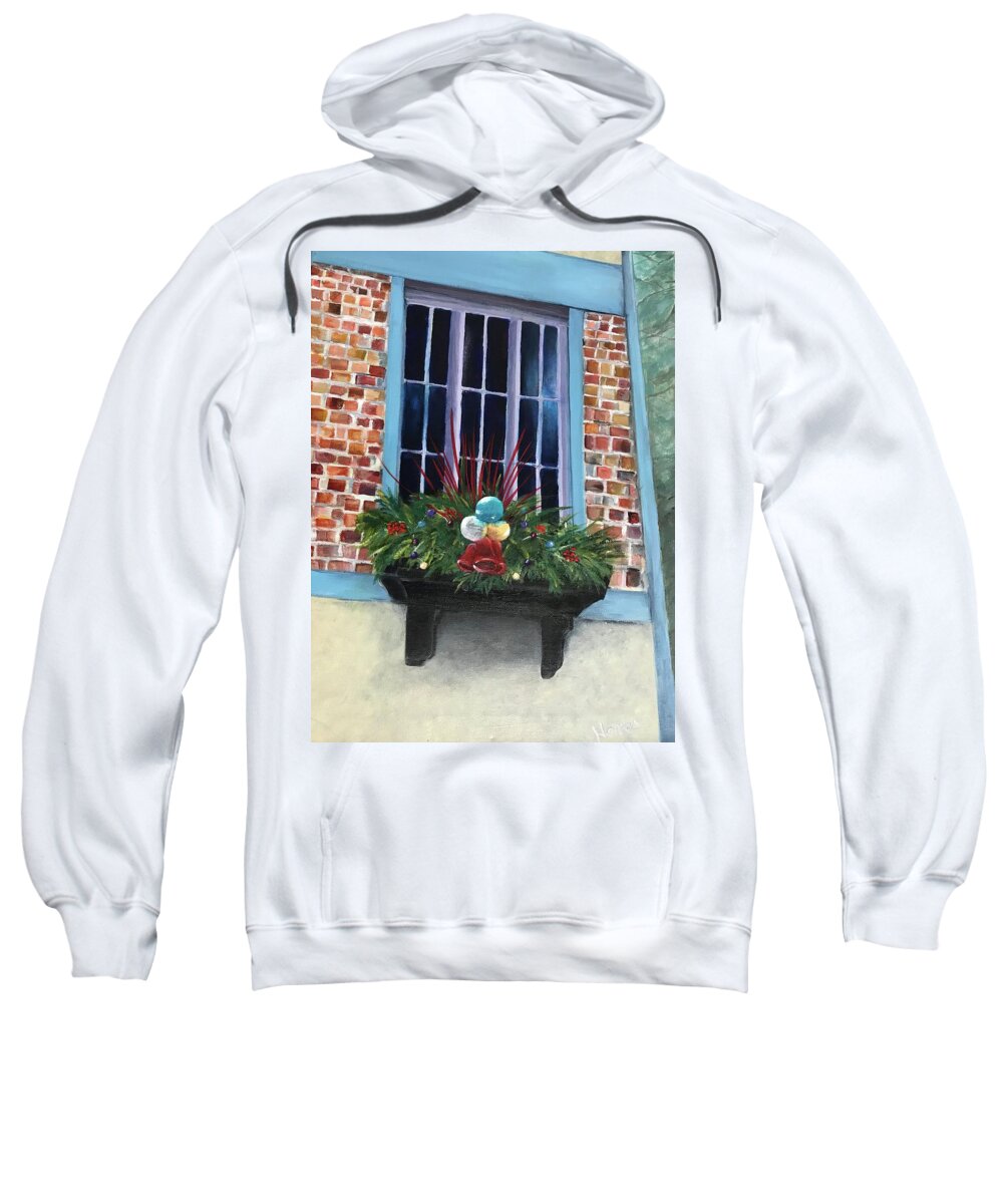 Holiday Sweatshirt featuring the painting Christmas Window Box by Deborah Naves