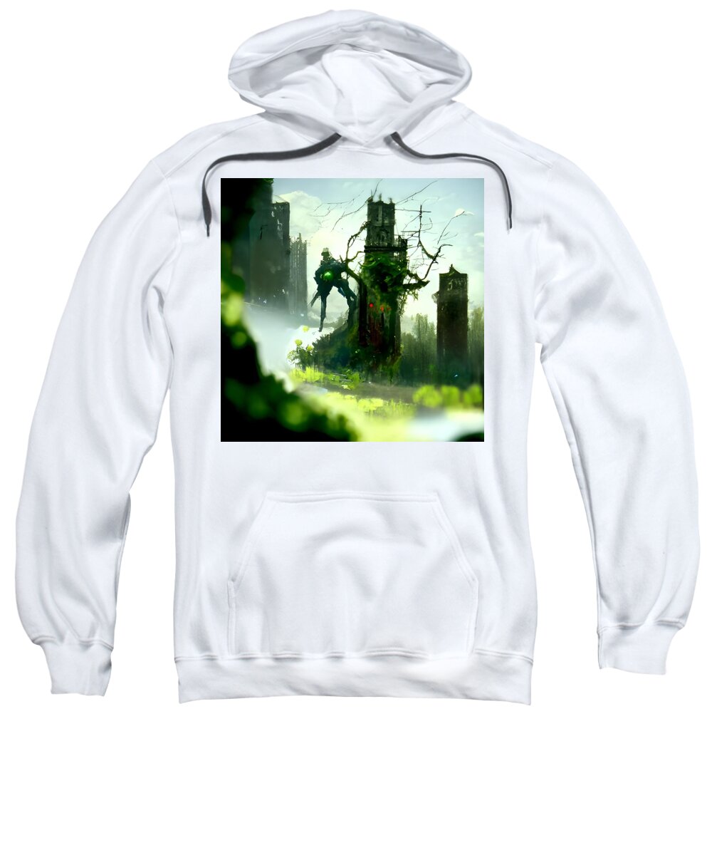 Destruction Sweatshirt featuring the digital art City Overgrown with Vines and Moss by Annalisa Rivera-Franz