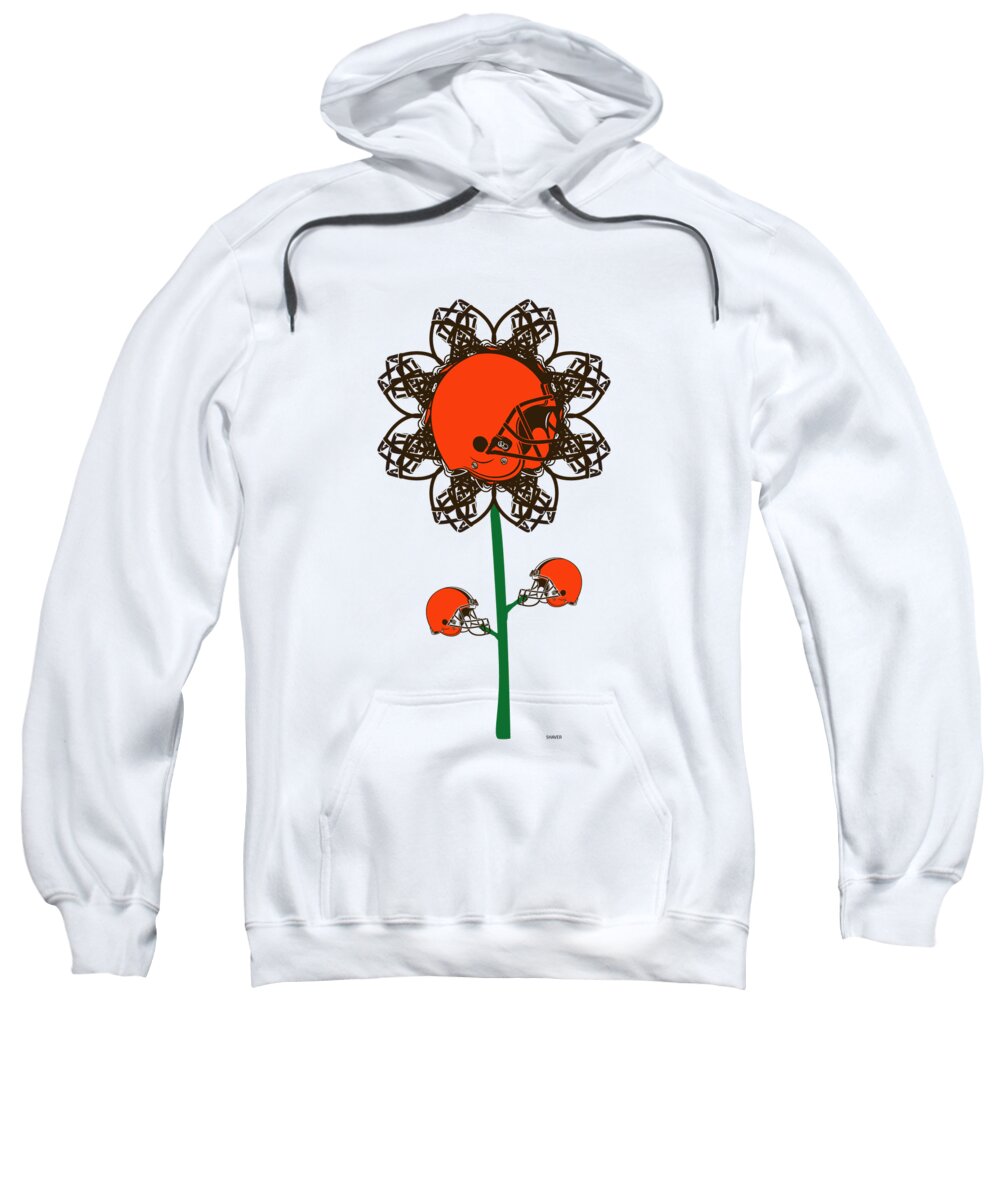 Nfl Sweatshirt featuring the digital art Cleveland Browns - NFL Football Team Logo Flower Art by Steven Shaver