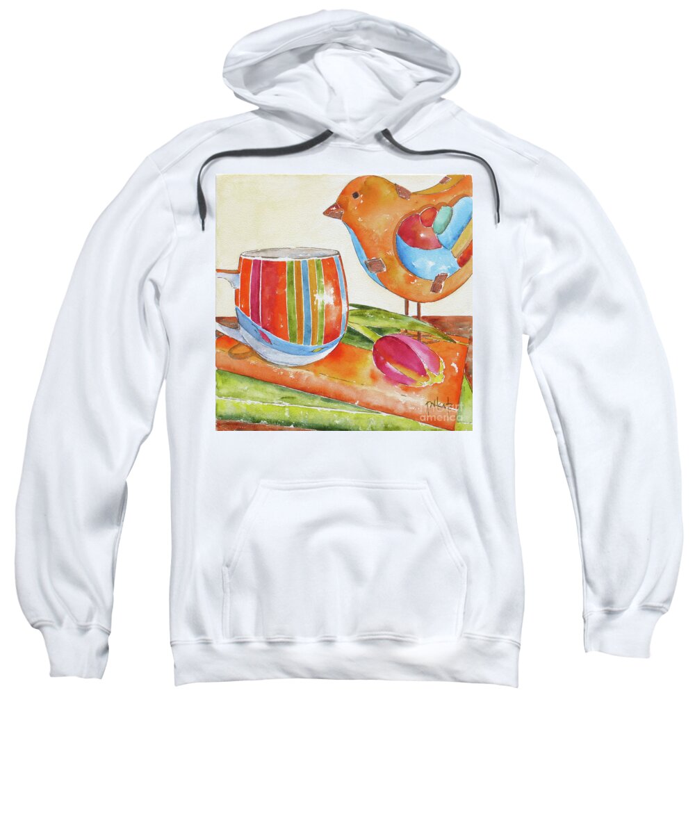Coffee Signs Sweatshirt featuring the painting Coffee With The Birds by Pat Katz