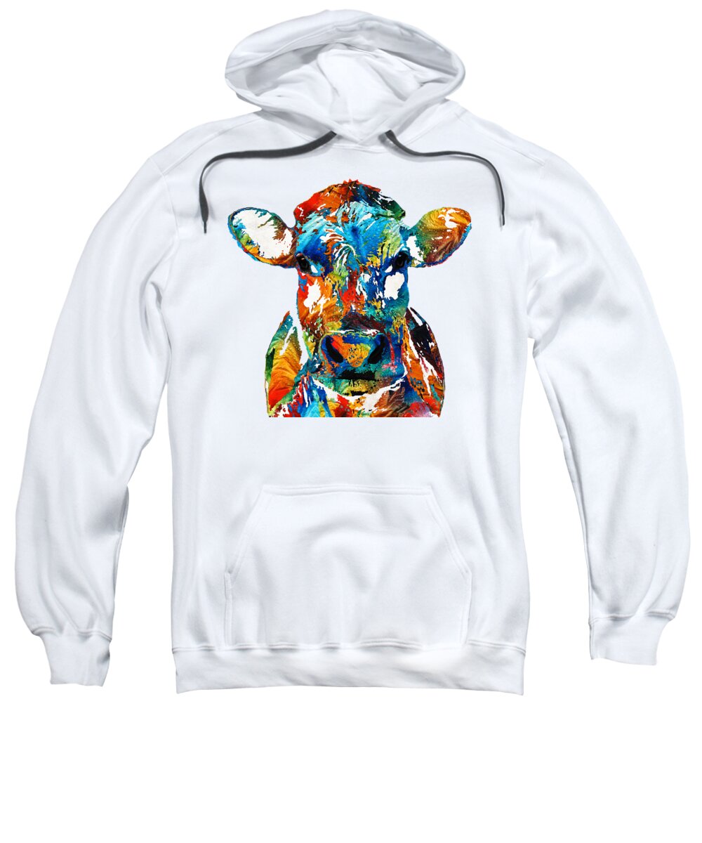 Bull Sweatshirt featuring the painting Colorful Cow Art - Mootown - By Sharon Cummings by Sharon Cummings
