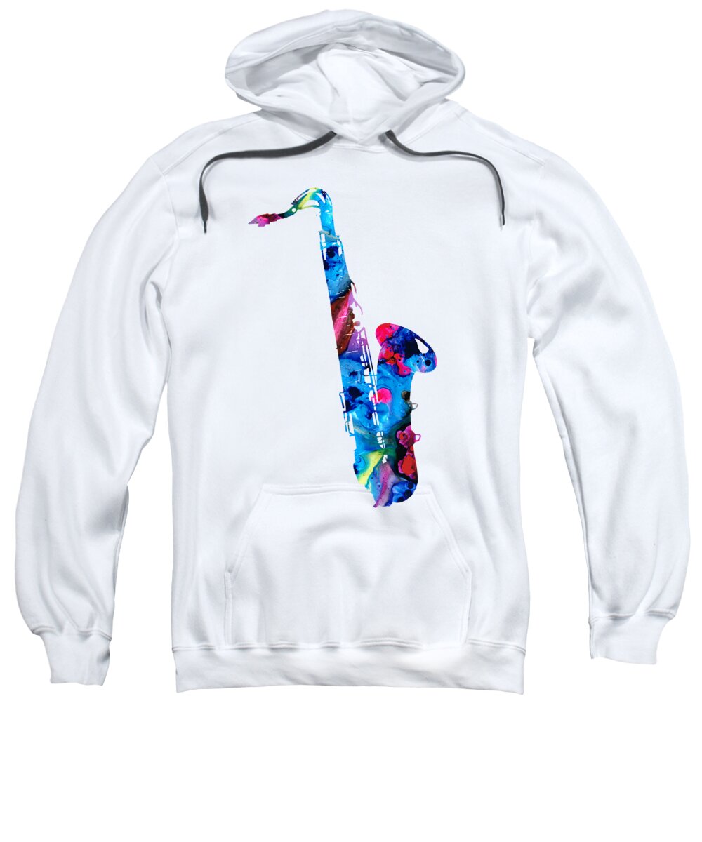 Saxophone Sweatshirt featuring the painting Colorful Saxophone 2 by Sharon Cummings by Sharon Cummings