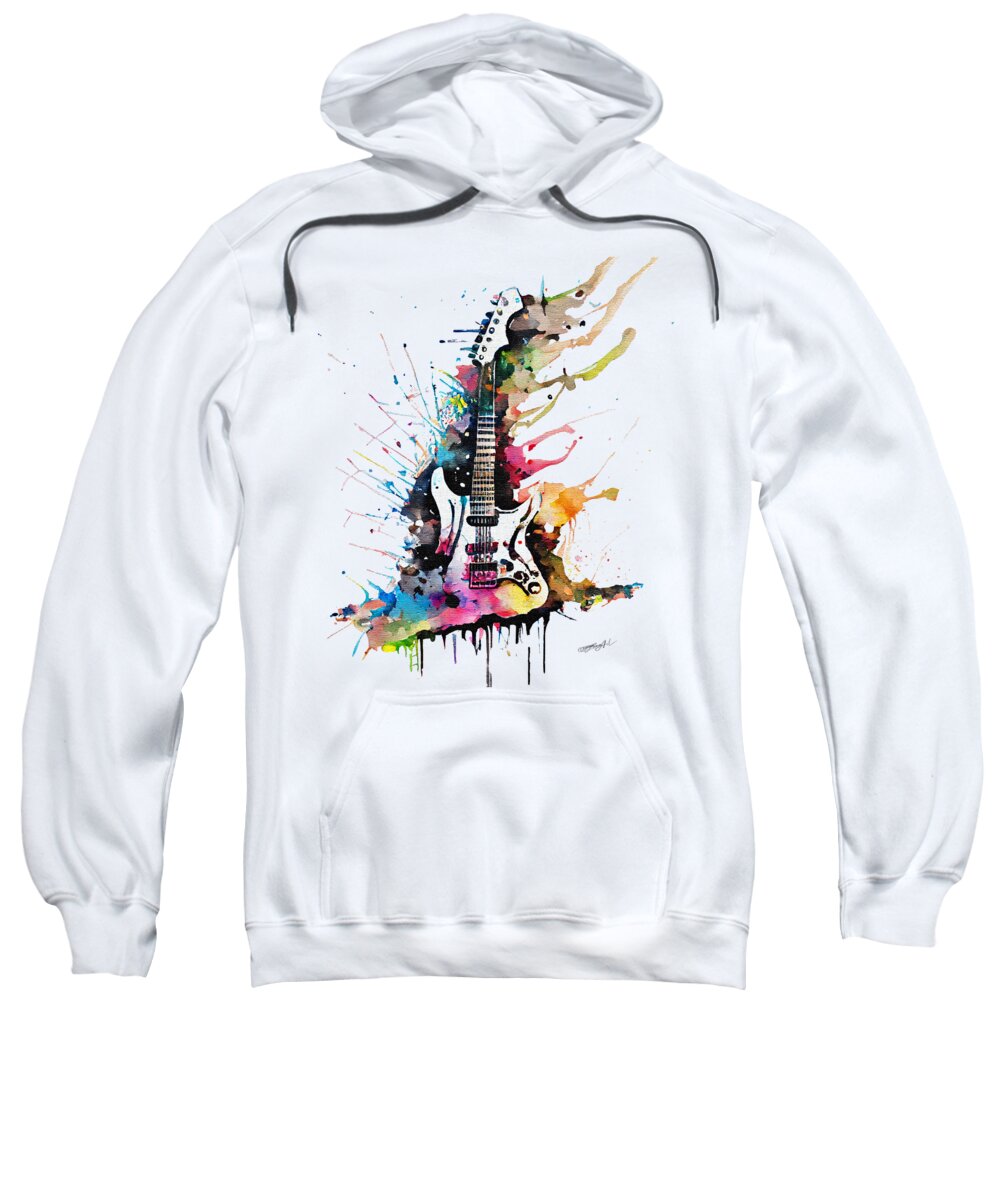 Music Sweatshirt featuring the digital art Colorful Watercolor guitar illustration on white background by Lena Owens - OLena Art Vibrant Palette Knife and Graphic Design