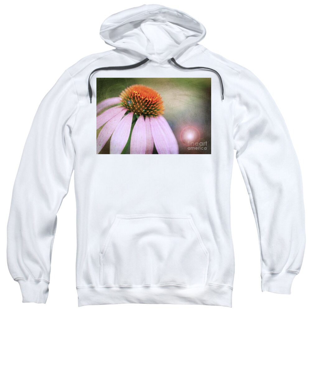 Coneflower; Echinacea; Flower; Blossom; Flower; Flowers; Petals; Close-up; Macro; Purple; Green; Violet; Dreamy; Horizontal; Garden; Spring; Sweatshirt featuring the digital art Coneflower Fantasy by Tina Uihlein