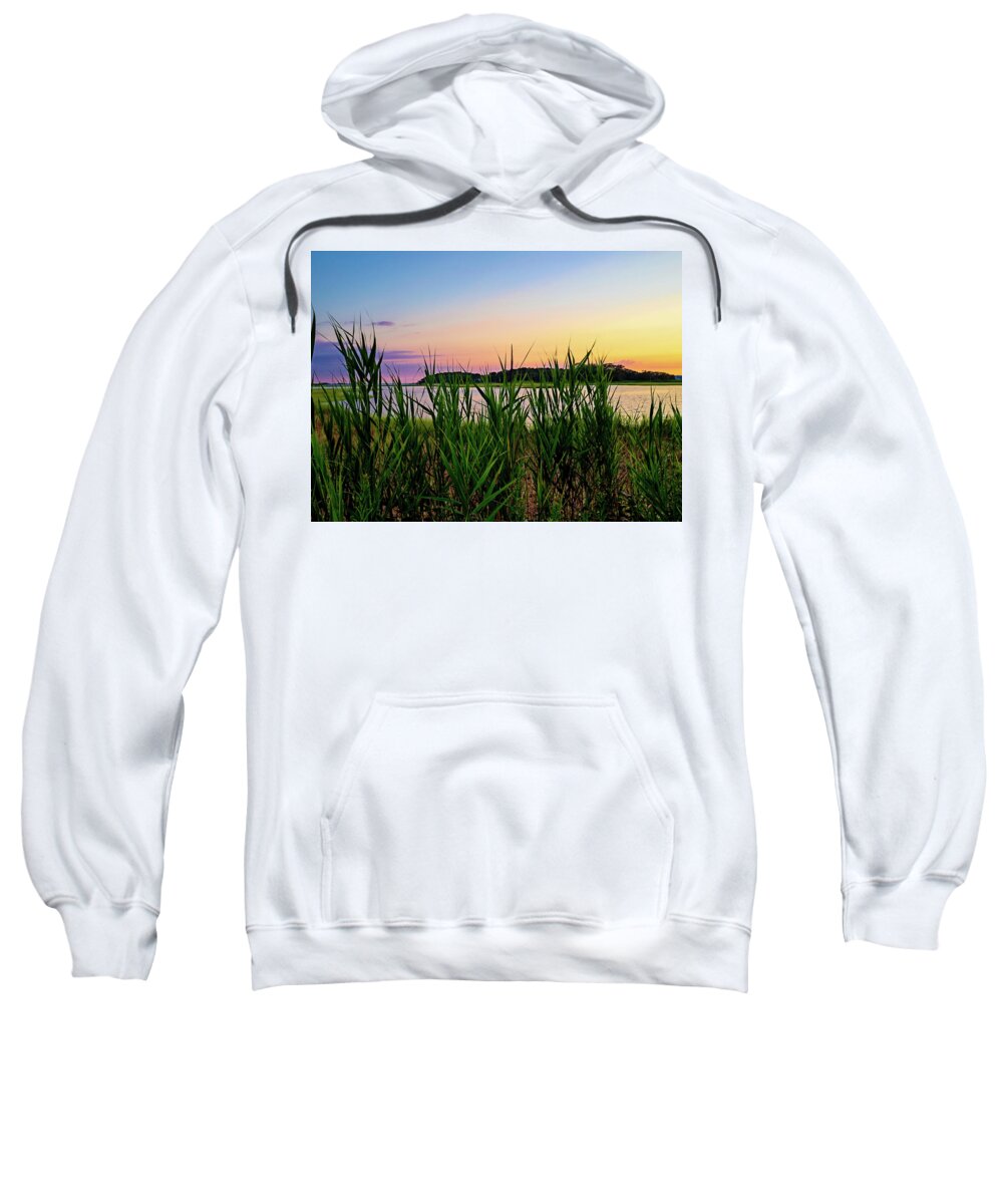 Reflections Sweatshirt featuring the photograph Cordgrass Island and Sunset by Marianne Campolongo