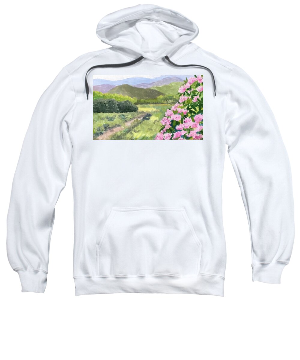 Craggy Gardens Sweatshirt featuring the painting Craggy Rhodies by Anne Marie Brown