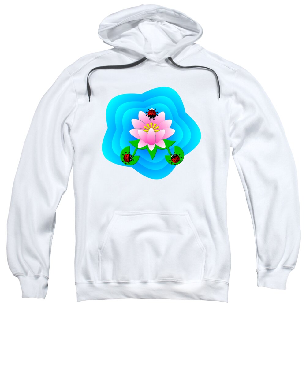 Cute Critters With Heart Ladybugs And Lotus Flower Sweatshirt featuring the digital art Cute Critters With Heart Ladybugs and Lotus Flower by Rose Santuci-Sofranko